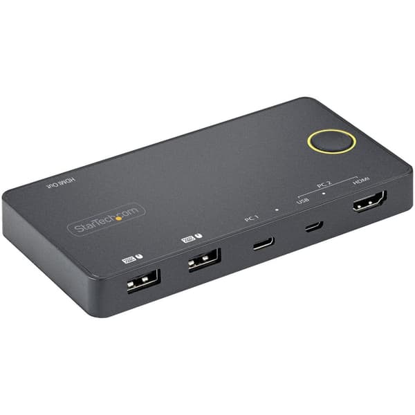 StarTech.com 2-portars hybrid KVM-switch HDMI + USB-A & USB-C - 4K 60Hz HDMI 2.0-skärm - Kompakt stationär och/eller bärbar dator HDMI KVM-switch - US
