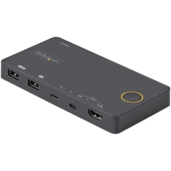 StarTech 2-ports hybrid KVM-switch HDMI + USB-A & USB-C - 4K 60Hz HDMI 2.0-skærm - Kompakt desktop og/eller bærbar HDMI KVM-switch - USB-busdrevet - T Sort