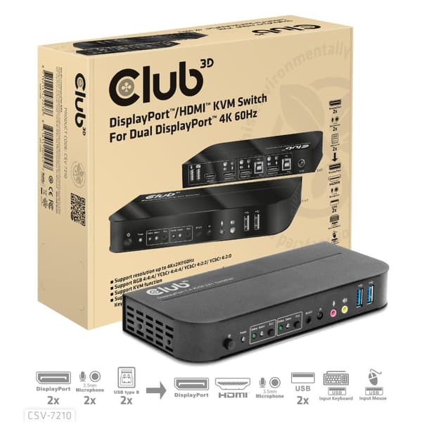 Club 3D CSV-7210 - KVM/Audio switch - 2 x KVM/Audio - 1 lokal bruger - desktop