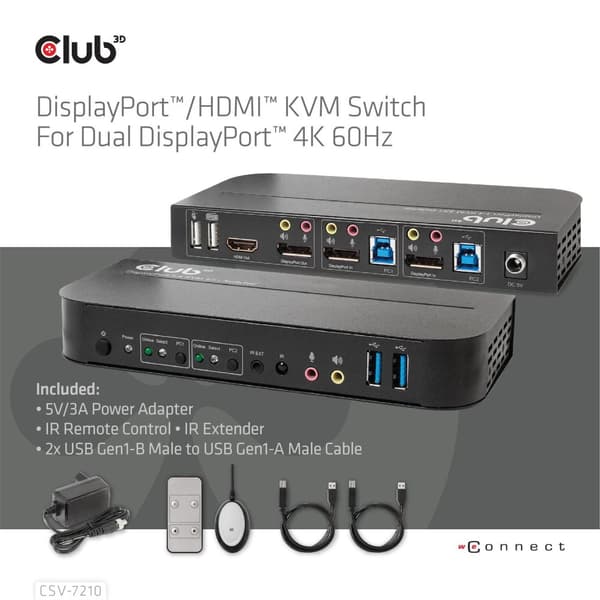 Club 3D CSV-7210 - KVM/Audio switch - 2 x KVM/Audio - 1 lokal bruger - desktop