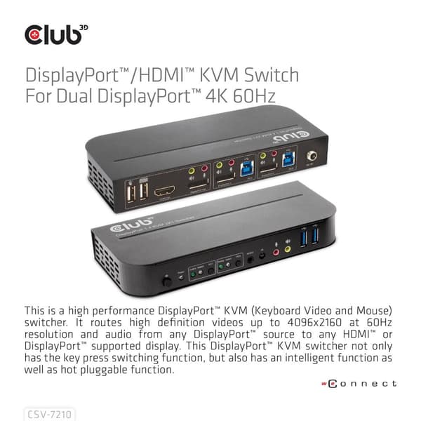 Club 3D CSV-7210 - KVM/Audio switch - 2 x KVM/Audio - 1 lokal bruger - desktop