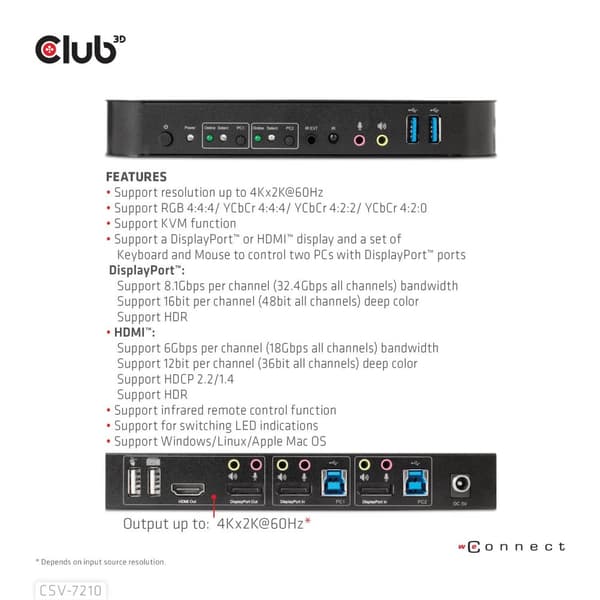 Club 3D CSV-7210 - KVM/Audio switch - 2 x KVM/Audio - 1 lokal bruger - desktop