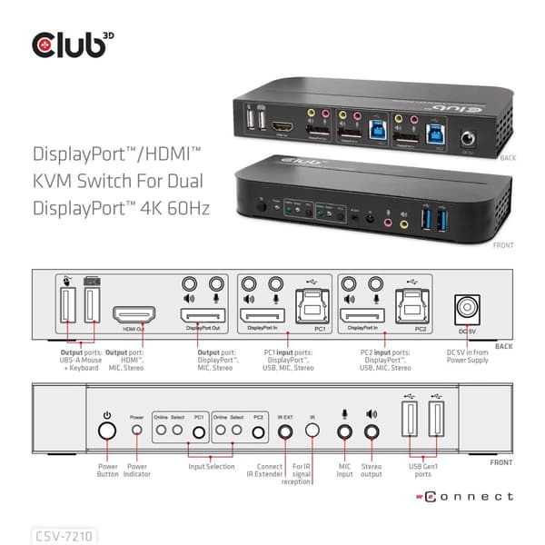 Club 3D CSV-7210 - KVM/Audio switch - 2 x KVM/Audio - 1 lokal bruger - desktop