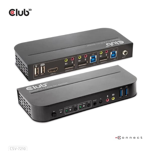 Club 3D CSV-7210 - KVM/Audio-kytkin - 2 x KVM/Audio - 1 paikallinen käyttäjä - työpöytä musta