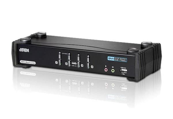 ATEN DVI Link KVM Switch USB + DVI + Audio, 4-vejs med USB 2.1 Surround Sound Audio, Integreret USB 2.0 Hub (CS1784A) Sort