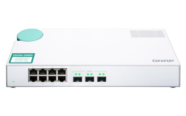 QNAP QSW-308S - switch - ohanterad - 3 x 10 Gigabit SFP+ + 8 x 10/100/1000 - stationär