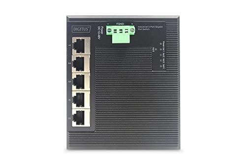 DIGITUS Industrial Gigabit Flat Switch - Utökat temperaturområde - Switch - 5 x 10/100/1000 - DIN-skena monteringsbar, väggmonterbar - Likström