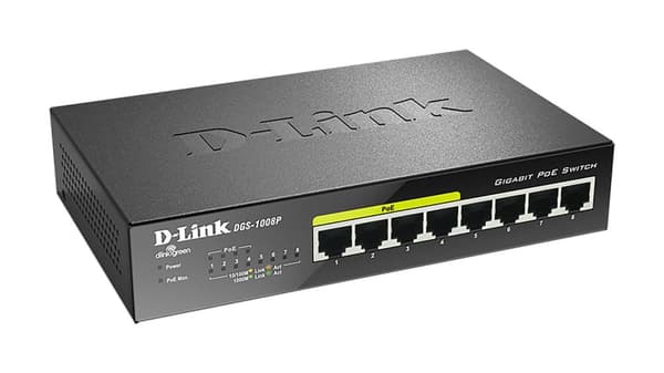 D-Link DGS-1008P 8-porttinen PoE Gigabit Desktop Switch - kytkin - hallitsematon - 8 x 10/100/1000 - pöytäkone - PoE (DGS-1008P/E)