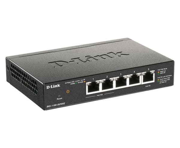 D-Link DGS 1100-05PDV2 - Switch - Smart - 5 x 10/100/1000 (2 PoE) - Desktop - PoE (18W)