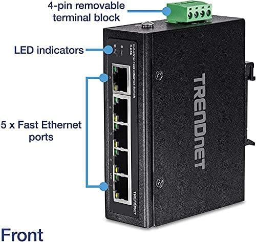TRENDnet TI-E50 - switch - uadministreret - 5 x 10/100 - DIN-skinne monteres, vægmonteres - DC