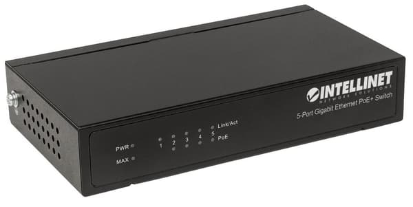 Intellinet Gigabit Ethernet PoE+ -kytkin - Kytkin - 4 x 10/100/1000 (PoE+) + 1 x 10/100/1000 - Pöytäkone - PoE+ (60 W) (561228)