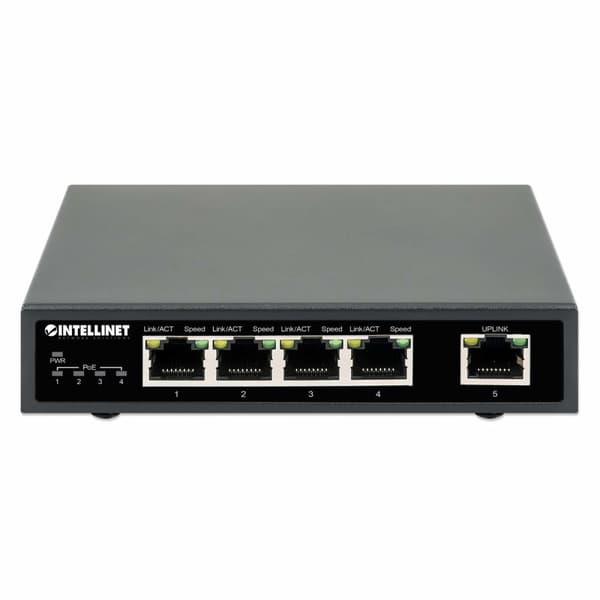 Intellinet - Kytkin - 4 x 10/100/1000 (PoE+) + 1 x 10/100/1000 (uplink) - pöytäkone - PoE+ (62 W)
