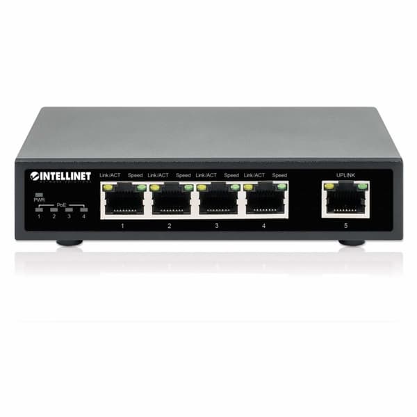Intellinet - Kytkin - 4 x 10/100/1000 (PoE+) + 1 x 10/100/1000 (uplink) - pöytäkone - PoE+ (62 W)