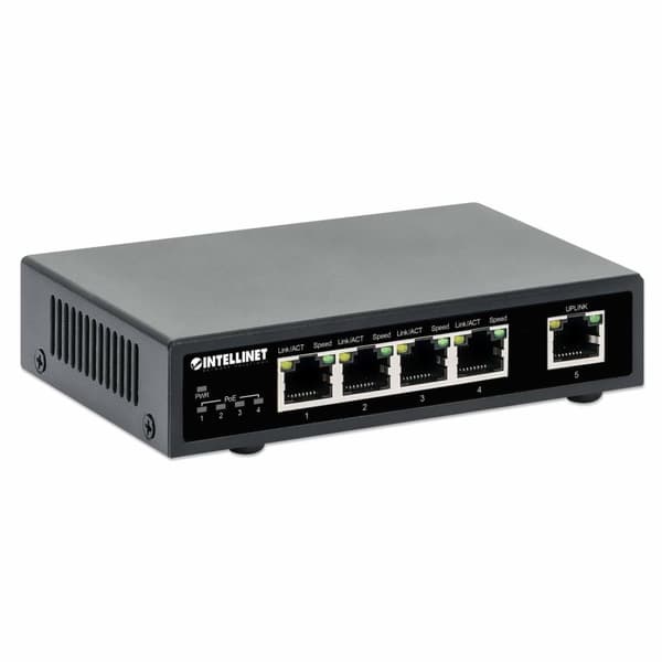 Intellinet - Kytkin - 4 x 10/100/1000 (PoE+) + 1 x 10/100/1000 (uplink) - pöytäkone - PoE+ (62 W)