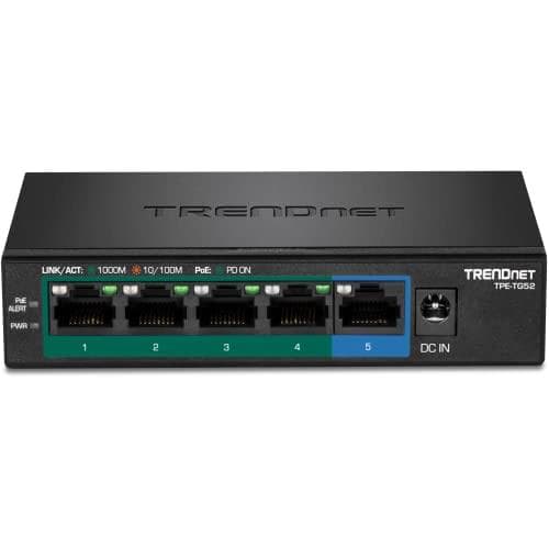 TRENDnet TPE TG52 - Kytkin - 4 x 10/100/1000 (PoE+) + 1 x 10/100/1000 - pöytäkone, seinäasennus - PoE+ (32 W)