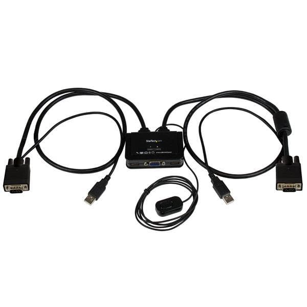 StarTech.com 2-porttinen USB VGA -kaapeli KVM-kytkin - USB-virtalähde kaukosäätimellä - KVM-kytkin - USB - 2 x KVM-porttia - 1 paikallinen käyttäjä - musta