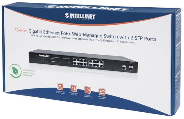 Intellinet 16-Port Gigabit Ethernet PoE+ web-administreret switch med 2 SFP-porte - Switch - Administreret - 16 x 10/100/1000 + 2 x SFP - Desktop, Rac