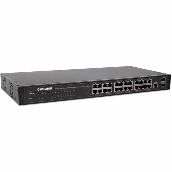 Intellinet 24-porttinen Web-hallittu Gigabit Ethernet -kytkin kahdella SFP-portilla - Kytkin - Hallittu - 24 x 10/100/1000 + 2 x SFP - Pöytäkone, teli