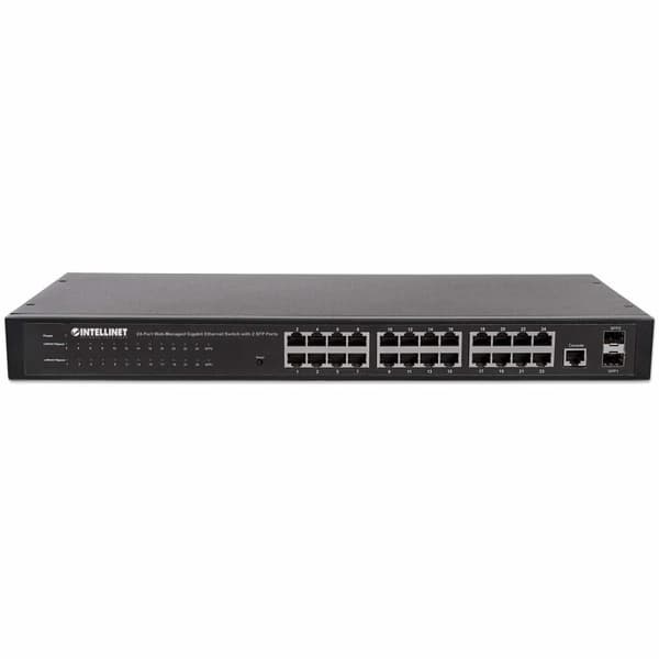 Intellinet 24-porttinen Web-hallittu Gigabit Ethernet -kytkin kahdella SFP-portilla - Kytkin - Hallittu - 24 x 10/100/1000 + 2 x SFP - Pöytäkone, teli