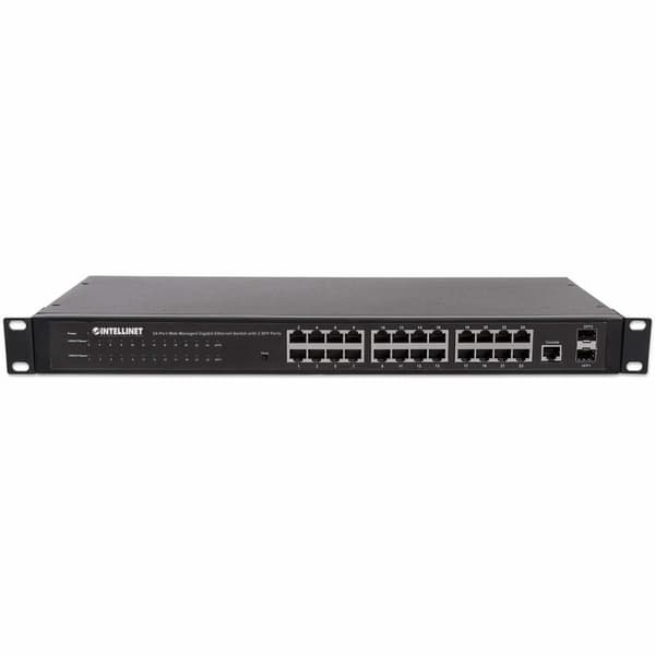 Intellinet 24-porttinen Web-hallittu Gigabit Ethernet -kytkin kahdella SFP-portilla - Kytkin - Hallittu - 24 x 10/100/1000 + 2 x SFP - Pöytäkone, teli