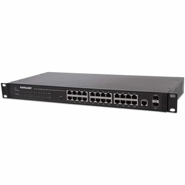 Intellinet 24-porttinen Web-hallittu Gigabit Ethernet -kytkin kahdella SFP-portilla - Kytkin - Hallittu - 24 x 10/100/1000 + 2 x SFP - Pöytäkone, teli