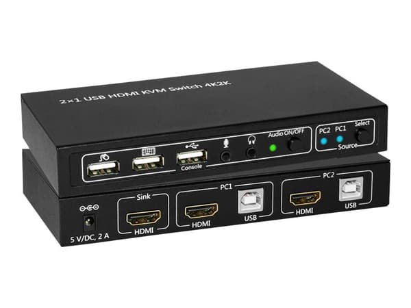 MicroConnect - KVM / lyd / USB-svitsj - 2 x KVM/lyd/USB - 1 lokalbruker - stasjonær