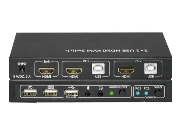MicroConnect - KVM / lyd / USB-svitsj - 2 x KVM/lyd/USB - 1 lokalbruker - stasjonær