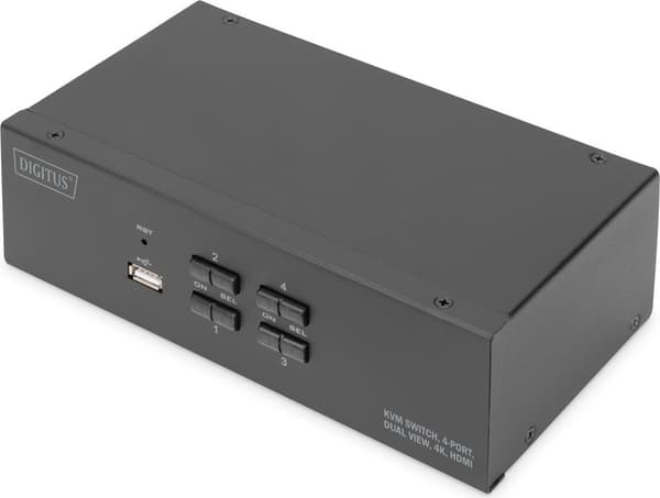 Digitus KVM-switch - 4-ports - dobbelt skærm - 4K - HDMI® (DS-12883) Sort