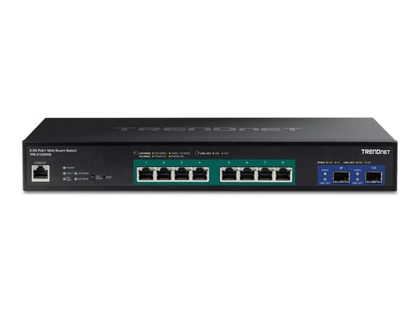 TRENDnet TPE 3102WS - Switch - L3 - smart - 8 x 100/1000/2.5G (PoE+) + 2 x 10 Gigabit SFP+ - rackmonterbar - PoE+ (240 W) - TAA-samsvar