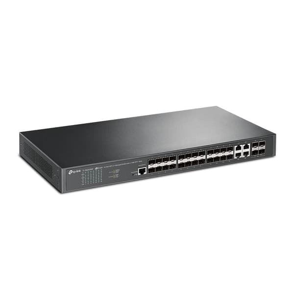 TP-Link Omada 24-porttinen SFP L2+ hallittava kytkin, jossa on neljä 10GE SFP+ -paikkaa