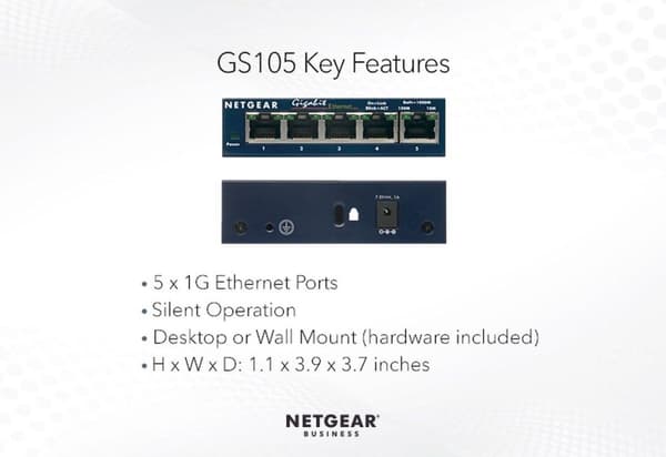 NETGEAR GS105 - Kytkin - 5 x 10/100/1000 - Pöytäkone (GS105GE)