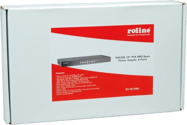 ROLINE 48,30 cm (19") PoE MID-Span-strømforsyning, 8 Midspan-porte (21.13.1181)