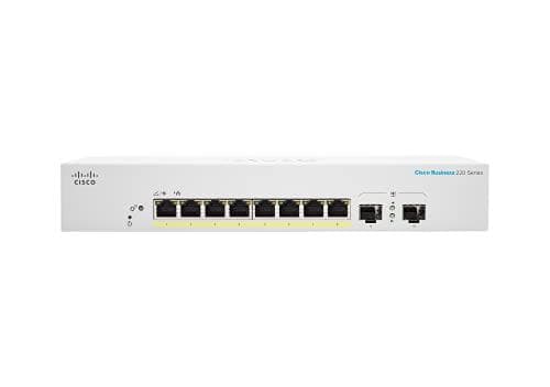 Cisco Business 220-serien CBS220-8P-E-2G - Switch - Smart - 8 x 10/100/1000 (PoE+) + 2 x Gigabit SFP (Uplink) - rackmonterbar - PoE+ (67 W)