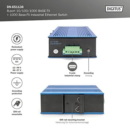 Digitus 8-porttinen 10/100/1000BASE-TX+1000Base-FX Industrial Ethernet Switch (DN-651136)