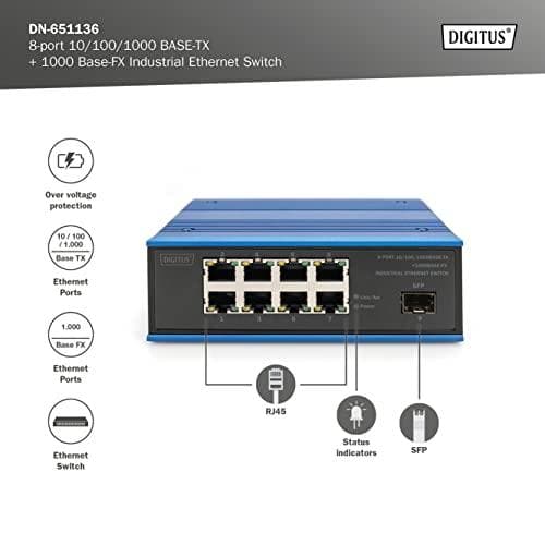 Digitus 8-porttinen 10/100/1000BASE-TX+1000Base-FX Industrial Ethernet Switch (DN-651136)