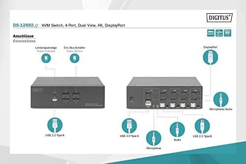 DIGITUS - KVM-/Audio-/USB-switch - 4 x KVM-portar - 1 lokal användare - Desktop (DS-12882)