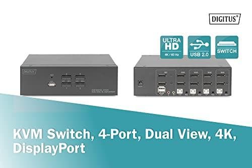 DIGITUS - KVM-/Audio-/USB-switch - 4 x KVM-portar - 1 lokal användare - Desktop (DS-12882)