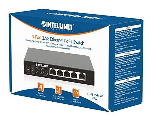 INTELLINET 5-ports 2.5G Ethernet PoE+-switch Fire PSE PoE+-porte, 10/100/1000/2500 Mbps på alle porte, 55 W PoE-strømbudget, ikke-administreret, skriv