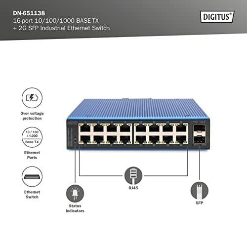 Digitus 16-porttinen 10/100/1000BASE-TX +2G SFP Industrial Ethernet Switch (DN-651138)