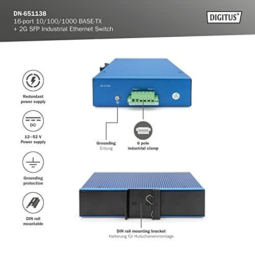 Digitus 16-porttinen 10/100/1000BASE-TX +2G SFP Industrial Ethernet Switch (DN-651138)