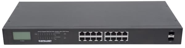 Intellinet Gigabit Ethernet PoE+-switch med 2 SFP-porte og LCD-skærm - Switch - Uadministreret - 16 x 10/100/1000 (PoE+) + 2 x Gigabit SFP - Desktop,