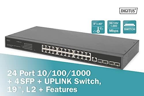 Digitus 24 Port 10/100/1000 + 4SFP+ UPLINK-switch - 48,30 cm (19") - L2+-funktioner (DN-80223)