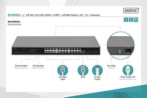 Digitus 24 Port 10/100/1000 + 4SFP+ UPLINK-switch - 48,30 cm (19") - L2+-funktioner (DN-80223)