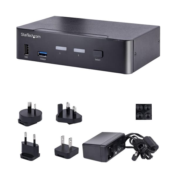 STARTECH.COM 2 Port USB C KVM Switch KVM Switch med 4K 60Hz DisplayPort Thunderbolt 3/4 och USB C DP Alt Mode Audio USB A Hub (SV231DPUCA)