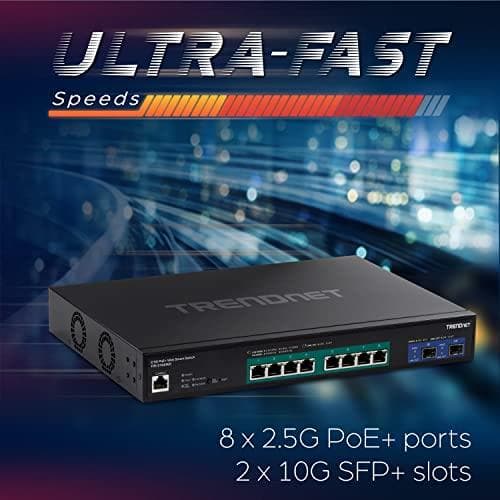 TRENDnet TPE 3102WS - Switch - L3 - Smart - 8 x 100/1000/2,5G (PoE+) + 2 x 10 Gigabit SFP+ - Rackmonterbar - PoE+ (240W) - TAA-kompatibel