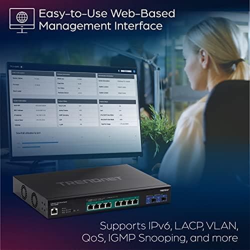 TRENDnet TPE 3102WS - Switch - L3 - Smart - 8 x 100/1000/2,5G (PoE+) + 2 x 10 Gigabit SFP+ - Rackmonterbar - PoE+ (240W) - TAA-kompatibel