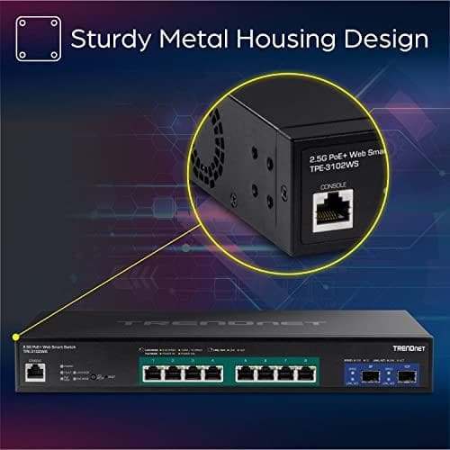 TRENDnet TPE 3102WS - Switch - L3 - Smart - 8 x 100/1000/2,5G (PoE+) + 2 x 10 Gigabit SFP+ - Rackmonterbar - PoE+ (240W) - TAA-kompatibel