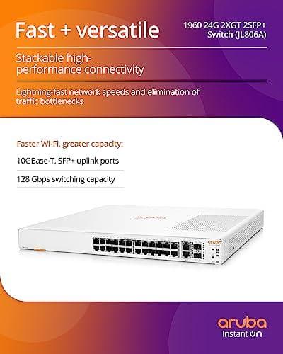 HPE Aruba Instant On 1960 24G 2XF Switch Europe (JL806A#ABB) - (Efterfølger til "HPE 1950 24G 24G 2SFP+ 2XGT Switch" (JG960A#ABB))