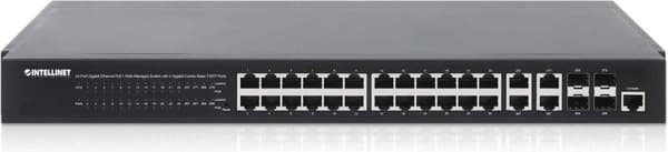INTELLINET 24-portars Gigabit Ethernet PoE+ Web-Managed Switch med 4 Gigabit Combo Base-T/SFP-portar IEEE 802.3at/af Power over Ethernet (PoE+/PoE) ko
