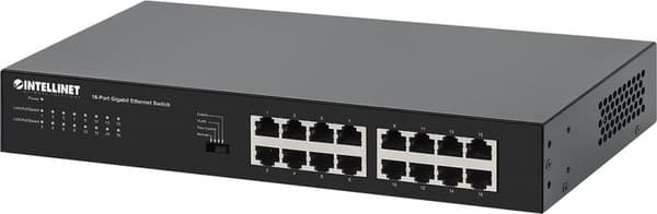 INTELLINET 16-portars Gigabit Ethernet-switch 16 x 10/100/1000 Mbit/s RJ45-portar, grönt Ethernet / IEEE 802.3az Energieffektivt Ethernet, skrivbordsf